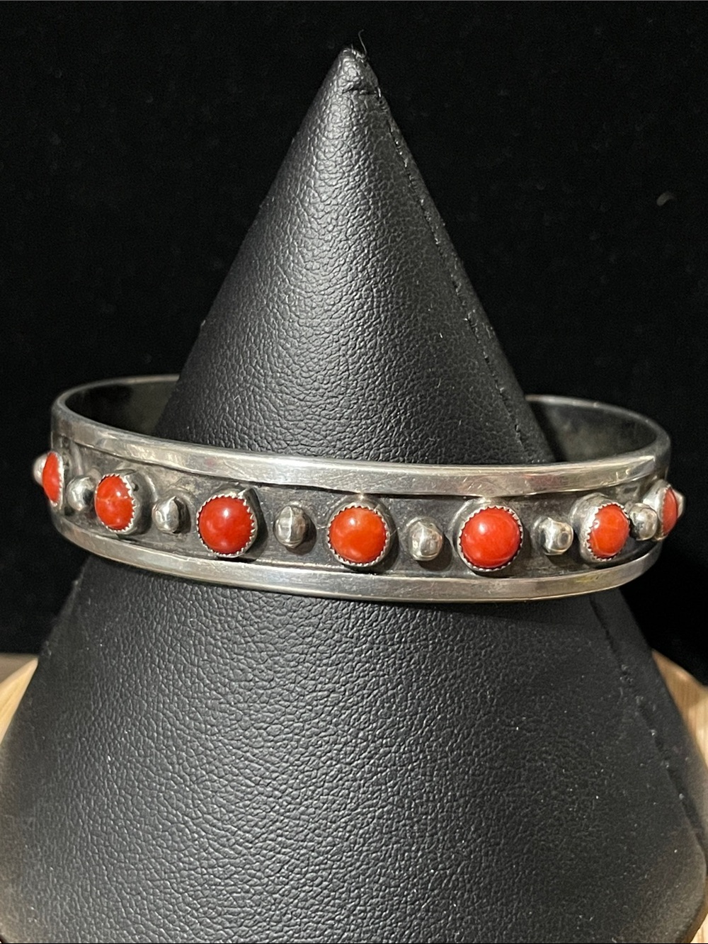 Rare Thomas (Tommy)Singer Sterling Silver Red Coral Cuff Bracelet. Old Hallmark.